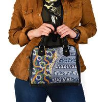 Hawaiian Plumeria Lei Shoulder Handbag Kakau Motifs and Palaka Half Style Blue Color - Polynesian Pride