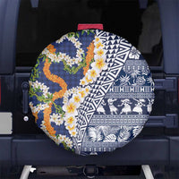 Hawaiian Plumeria Lei Spare Tire Cover Kakau Motifs and Palaka Half Style Blue Color LT03 No hole Blue - Polynesian Pride