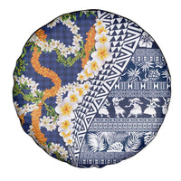 Hawaiian Plumeria Lei Spare Tire Cover Kakau Motifs and Palaka Half Style Blue Color LT03 - Polynesian Pride