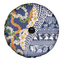 Hawaiian Plumeria Lei Spare Tire Cover Kakau Motifs and Palaka Half Style Blue Color LT03 - Polynesian Pride