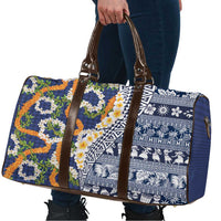 Hawaiian Plumeria Lei Travel Bag Kakau Motifs and Palaka Half Style Blue Color LT03 - Polynesian Pride