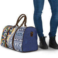 Hawaiian Plumeria Lei Travel Bag Kakau Motifs and Palaka Half Style Blue Color LT03 - Polynesian Pride