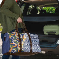 Hawaiian Plumeria Lei Travel Bag Kakau Motifs and Palaka Half Style Blue Color LT03 - Polynesian Pride