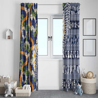 Hawaiian Plumeria Lei Window Curtain Kakau Motifs and Palaka Half Style Blue Color LT03 - Polynesian Pride