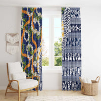 Hawaiian Plumeria Lei Window Curtain Kakau Motifs and Palaka Half Style Blue Color LT03 - Polynesian Pride