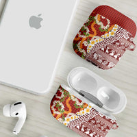 Hawaiian Plumeria Lei AirPods Case Kakau Motifs and Palaka Half Style Red Color LT03 - Polynesian Pride