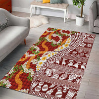 Hawaiian Plumeria Lei Area Rug Kakau Motifs and Palaka Half Style Red Color LT03 - Polynesian Pride