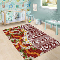 Hawaiian Plumeria Lei Area Rug Kakau Motifs and Palaka Half Style Red Color LT03 - Polynesian Pride