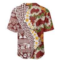 Hawaiian Plumeria Lei Baseball Jersey Kakau Motifs and Palaka Half Style Red Color LT03 - Polynesian Pride