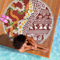 Hawaiian Plumeria Lei Beach Blanket Kakau Motifs and Palaka Half Style Red Color - Polynesian Pride