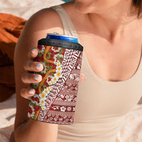 Hawaiian Plumeria Lei 4 in 1 Can Cooler Tumbler Kakau Motifs and Palaka Half Style Red Color LT03 - Polynesian Pride