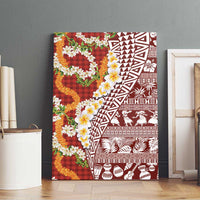 Hawaiian Plumeria Lei Canvas Wall Art Kakau Motifs and Palaka Half Style Red Color - Polynesian Pride