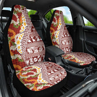 Hawaiian Plumeria Lei Car Seat Cover Kakau Motifs and Palaka Half Style Red Color LT03 One Size Red - Polynesian Pride