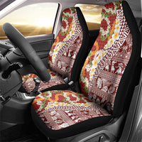 Hawaiian Plumeria Lei Car Seat Cover Kakau Motifs and Palaka Half Style Red Color LT03 - Polynesian Pride