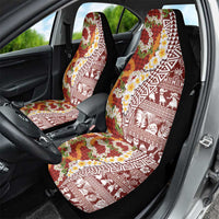 Hawaiian Plumeria Lei Car Seat Cover Kakau Motifs and Palaka Half Style Red Color LT03 - Polynesian Pride