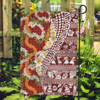 Hawaiian Plumeria Lei Garden Flag Kakau Motifs and Palaka Half Style Red Color LT03 Garden Flag Red - Polynesian Pride