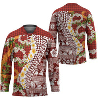 Hawaiian Plumeria Lei Hockey Jersey Kakau Motifs and Palaka Half Style Red Color LT03 - Polynesian Pride