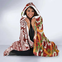 Hawaiian Plumeria Lei Hooded Blanket Kakau Motifs and Palaka Half Style Red Color LT03 - Polynesian Pride