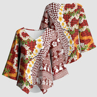 Hawaiian Plumeria Lei Kimono Sleeve Blouse Kakau Motifs and Palaka Half Style Red Color LT03 - Polynesian Pride