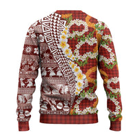 Hawaiian Plumeria Lei Ugly Christmas Sweater Kakau Motifs and Palaka Half Style Red Color LT03 - Polynesian Pride