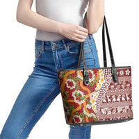 Hawaiian Plumeria Lei Leather Tote Bag Kakau Motifs and Palaka Half Style Red Color LT03 - Polynesian Pride