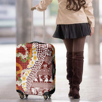 Hawaiian Plumeria Lei Luggage Cover Kakau Motifs and Palaka Half Style Red Color LT03 - Polynesian Pride