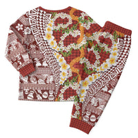 Hawaiian Plumeria Lei Christmas Pajama Set Kakau Motifs and Palaka Half Style Red Color LT03 - Polynesian Pride