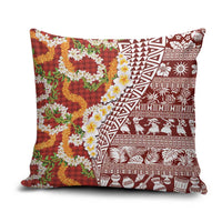 Hawaiian Plumeria Lei Pillow Cover Kakau Motifs and Palaka Half Style Red Color LT03 Red - Polynesian Pride