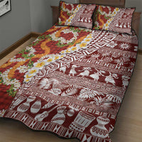 Hawaiian Plumeria Lei Quilt Bed Set Kakau Motifs and Palaka Half Style Red Color LT03 - Polynesian Pride
