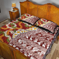 Hawaiian Plumeria Lei Quilt Bed Set Kakau Motifs and Palaka Half Style Red Color LT03 - Polynesian Pride