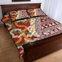 Hawaiian Plumeria Lei Quilt Bed Set Kakau Motifs and Palaka Half Style Red Color LT03 - Polynesian Pride