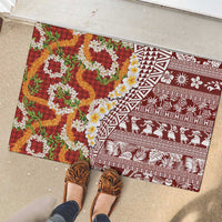 Hawaiian Plumeria Lei Rubber Doormat Kakau Motifs and Palaka Half Style Red Color LT03 - Polynesian Pride
