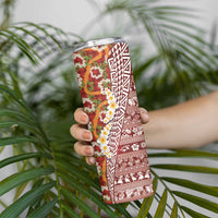 Hawaiian Plumeria Lei Skinny Tumbler Kakau Motifs and Palaka Half Style Red Color LT03 - Polynesian Pride