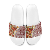 Hawaiian Plumeria Lei Slide Sandals Kakau Motifs and Palaka Half Style Red Color LT03 Red - Polynesian Pride