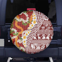 Hawaiian Plumeria Lei Spare Tire Cover Kakau Motifs and Palaka Half Style Red Color LT03 No hole Red - Polynesian Pride