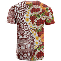 Hawaiian Plumeria Lei T Shirt Kakau Motifs and Palaka Half Style Red Color LT03 - Polynesian Pride