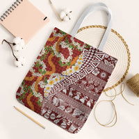 Hawaiian Plumeria Lei Tote Bag Kakau Motifs and Palaka Half Style Red Color LT03 White Strap One Size Red - Polynesian Pride