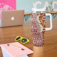 Hawaiian Plumeria Lei Tumbler With Handle Kakau Motifs and Palaka Half Style Red Color LT03 - Polynesian Pride