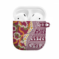 Hawaiian Plumeria Lei AirPods Case Kakau Motifs and Palaka Half Style Pink Color LT03 Pink - Polynesian Pride