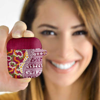 Hawaiian Plumeria Lei AirPods Case Kakau Motifs and Palaka Half Style Pink Color LT03 - Polynesian Pride
