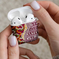 Hawaiian Plumeria Lei AirPods Case Kakau Motifs and Palaka Half Style Pink Color LT03 - Polynesian Pride