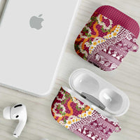 Hawaiian Plumeria Lei AirPods Case Kakau Motifs and Palaka Half Style Pink Color LT03 - Polynesian Pride