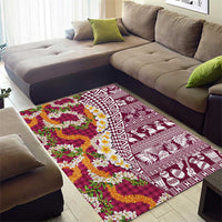 Hawaiian Plumeria Lei Area Rug Kakau Motifs and Palaka Half Style Pink Color LT03 - Polynesian Pride