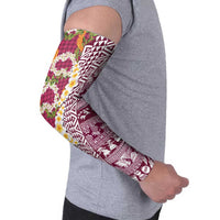 Hawaiian Plumeria Lei Arm Sleeves Kakau Motifs and Palaka Half Style Pink Color LT03 - Polynesian Pride