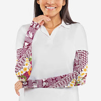 Hawaiian Plumeria Lei Arm Sleeves Kakau Motifs and Palaka Half Style Pink Color LT03 - Polynesian Pride