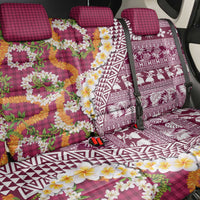 Hawaiian Plumeria Lei Back Car Seat Cover Kakau Motifs and Palaka Half Style Pink Color LT03 - Polynesian Pride