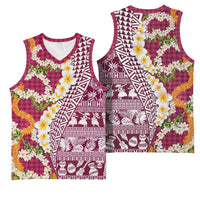 Hawaiian Plumeria Lei Basketball Jersey Kakau Motifs and Palaka Half Style Pink Color LT03 - Polynesian Pride