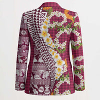 Hawaiian Plumeria Lei Blazer Kakau Motifs and Palaka Half Style Pink Color - Polynesian Pride