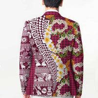 Hawaiian Plumeria Lei Blazer Kakau Motifs and Palaka Half Style Pink Color - Polynesian Pride