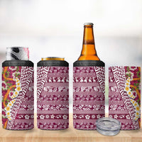 Hawaiian Plumeria Lei 4 in 1 Can Cooler Tumbler Kakau Motifs and Palaka Half Style Pink Color LT03 - Polynesian Pride